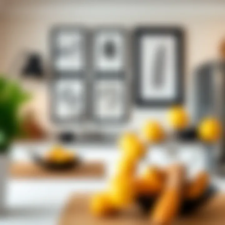 Charming Kitchen Decor with Black Framed Prints Charming kitchen decor featuring black framed prints and complementary colors