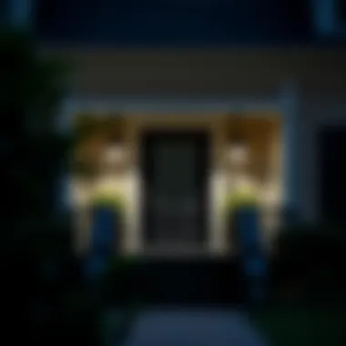 Home exterior illuminated with sophisticated black porch lights