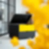 Elegant black yellow storage box in modern office setting