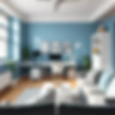 Inspiring Workspace with Blue and White Accents An inspiring workspace featuring blue and white accents that enhance creativity.