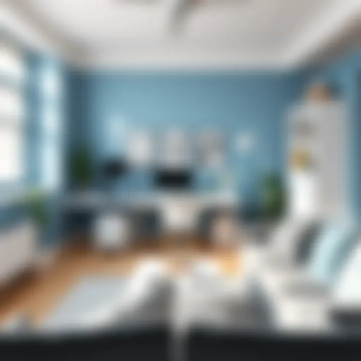 Inspiring Workspace with Blue and White Accents An inspiring workspace featuring blue and white accents that enhance creativity.