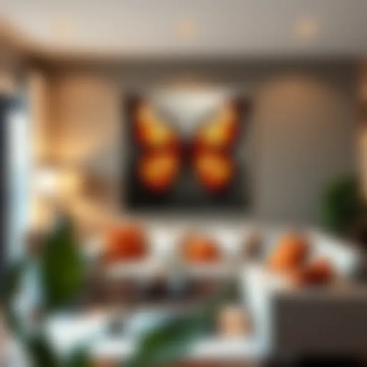 Elegant butterfly wall art in a modern living room