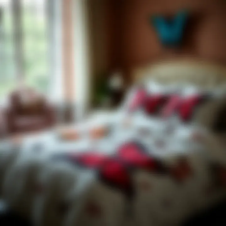 Vibrant butterfly-themed bedding set in a cozy bedroom