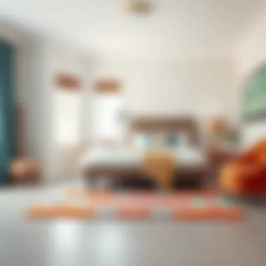 Stylish Bedroom Accented by a Colorful 2x3 Rug Stylish bedroom with a colorful 2x3 rug accent