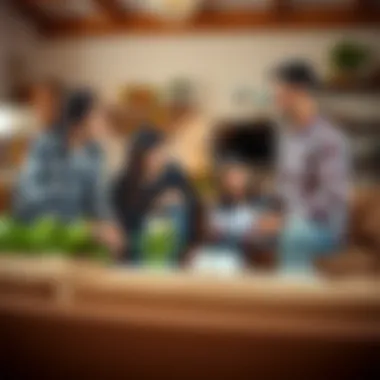 Deciding on Selling Used Furniture A family discussing the sale of used furniture in a cozy setting