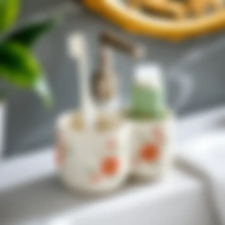 Elegant ceramic toothpaste holder with floral patterns