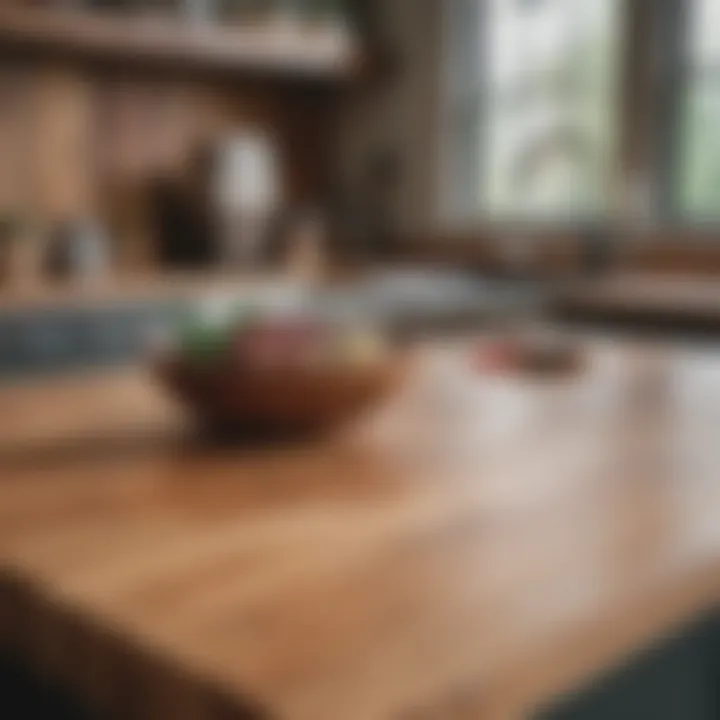 Rustic butcher block countertop enhancing a farmhouse kitchen