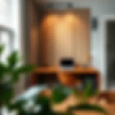 Faux Wall Divider in a Cozy Workspace Faux wall divider enhancing a cozy workspace atmosphere