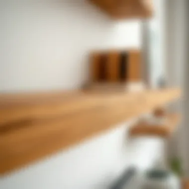 Close-up of various wood finishes for floating shelves