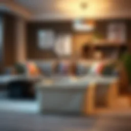 Stylish foldable cloth boxes arranged in a modern living room setting