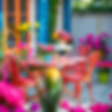 Vibrant Patio Furniture with Floral Touch Colorful patio furniture set with floral decor