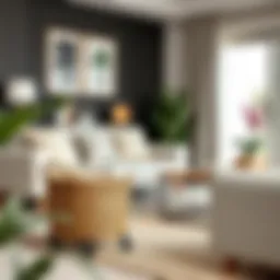 Elegant small rolling basket in a modern living room setting