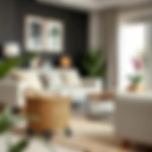 Elegant small rolling basket in a modern living room setting