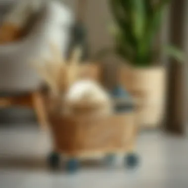 Stylish Small Rolling Basket with Decorative Items Stylish small rolling basket filled with decorative items