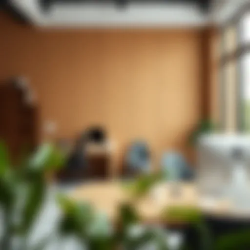 Enhancing Workspaces with Gray Cork Board Tiles A modern workspace featuring gray cork board tiles