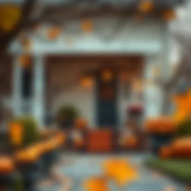 Enchanting Halloween Front Porch Enchanting Halloween front porch adorned with pumpkins and spooky decorations