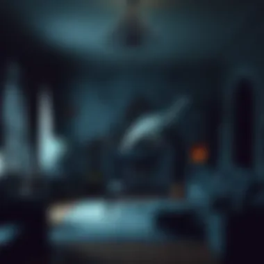 Eerie Indoor Decor Eerie indoor decor showcasing a haunted living room with thematic elements