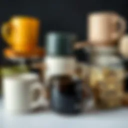 A collection of large coffee mugs showcasing various materials like ceramic and glass.
