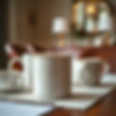 Formal Aesthetics of Large Coffee Mugs Elegant large coffee mugs arranged in a formal dining setting.