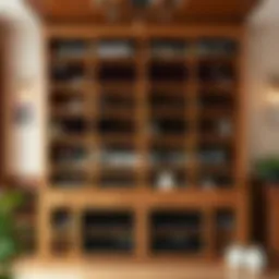 Luxurious wooden large format wine rack featuring an extensive collection of bottles