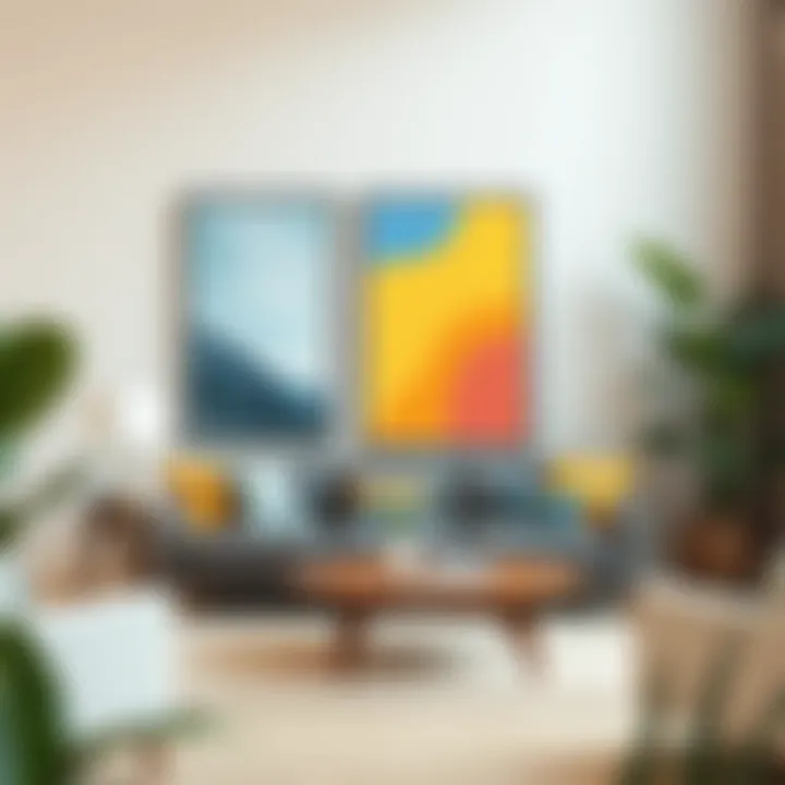 Contemporary interior featuring large poster art