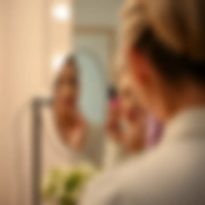 Close-up on Makeup Application with Magnification Mirror Close-up of a magnification mirror highlighting makeup application