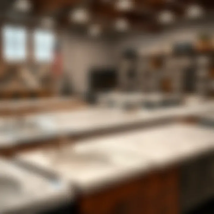 Variety of marble vanity tops arranged for selection