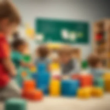 Children engaged in creative play with foam blocks in a classroom setting