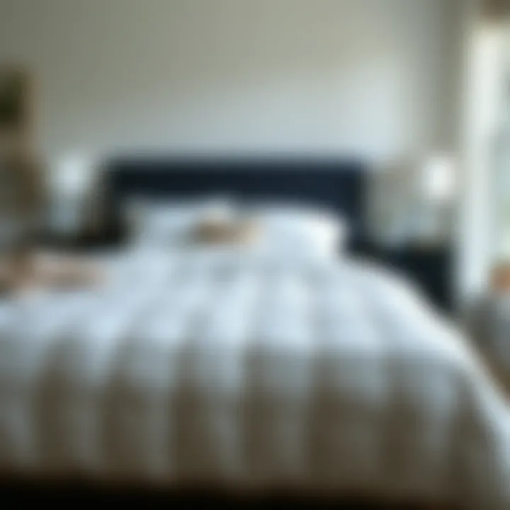 A serene bedroom featuring an oversized queen cotton quilt styled on a neatly made bed