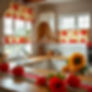 Stylishly decorated kitchen with poppy curtains