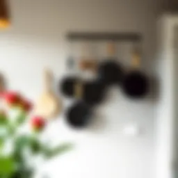 Stylish wall-mounted pot and pan hanger in a modern kitchen