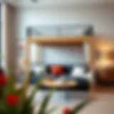 Modern Integration of Loft Bed and Couch Stylish queen size loft bed with integrated couch in a modern living space