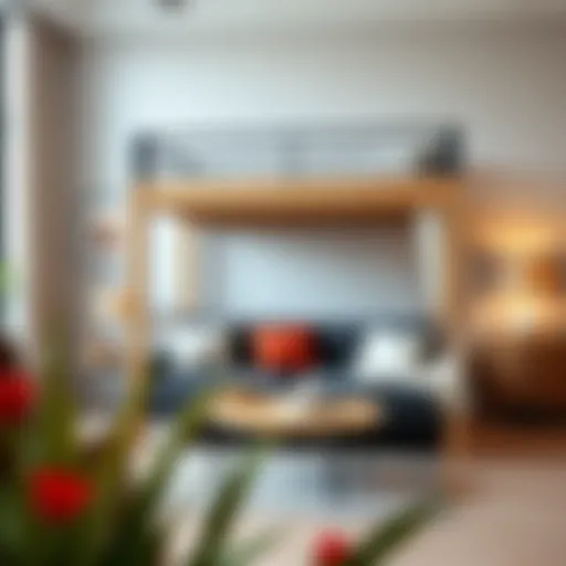 Modern Integration of Loft Bed and Couch Stylish queen size loft bed with integrated couch in a modern living space