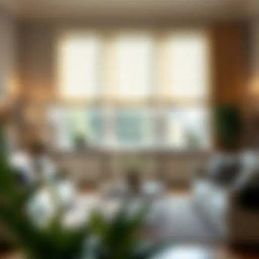 Stylish Roman Blinds in a Modern Living Room Elegant living room featuring roman blinds