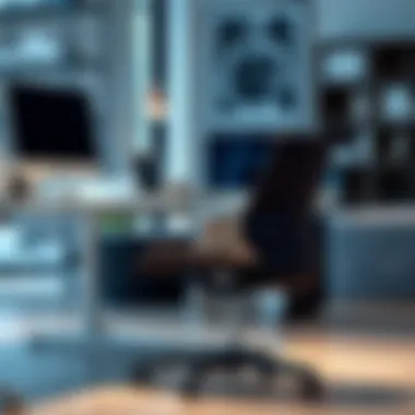 A modern office workspace featuring an ergonomic chair with sleek design