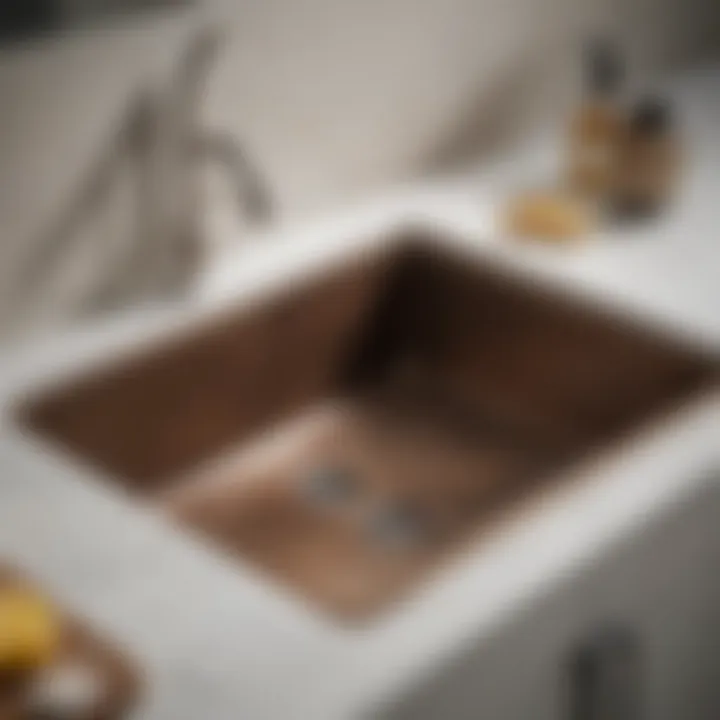 Close-up of a single basin sink showcasing its materials and finish