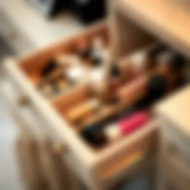 Cosmetics Inside Vanity Drawers Close-up of small makeup vanity drawers filled with cosmetics