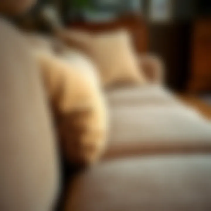 Close-up of the rich fabric and textures of a sofa couch with chaise