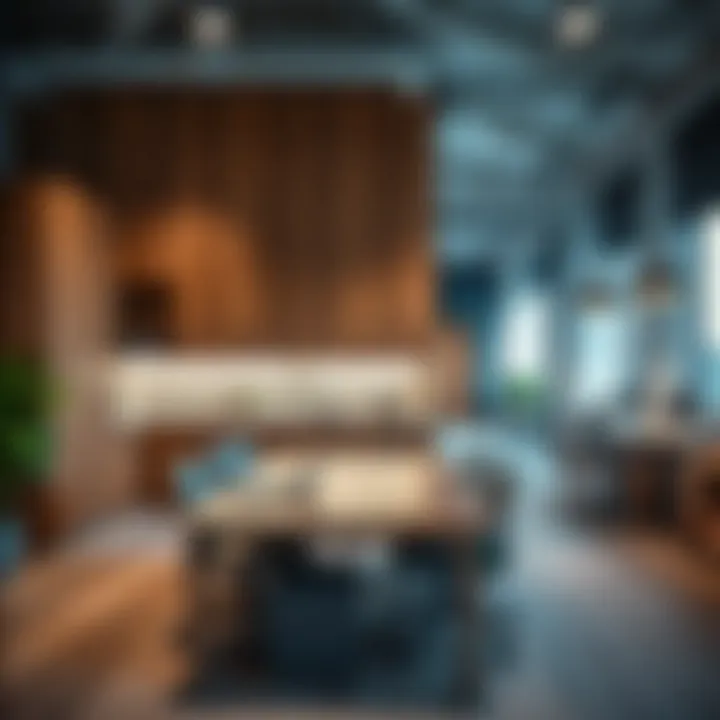 Diverse designs of solid wood cabinets in a modern office space