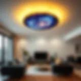 Galaxy Design Ceiling Light in Modern Space A stunning galaxy-themed ceiling light illuminating a modern living room.