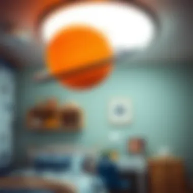 Planet-Themed Ceiling Light in a Children's Room An imaginative planet-themed ceiling light enhancing a child's bedroom.
