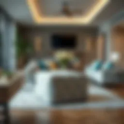 Elegant square stool cover in a contemporary living space