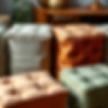 Diverse Materials for Stool Covers Variety of materials used for square stool covers displayed together