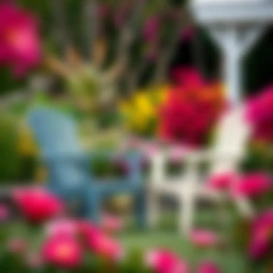 Elegant stackable lawn chairs in a vibrant garden setting