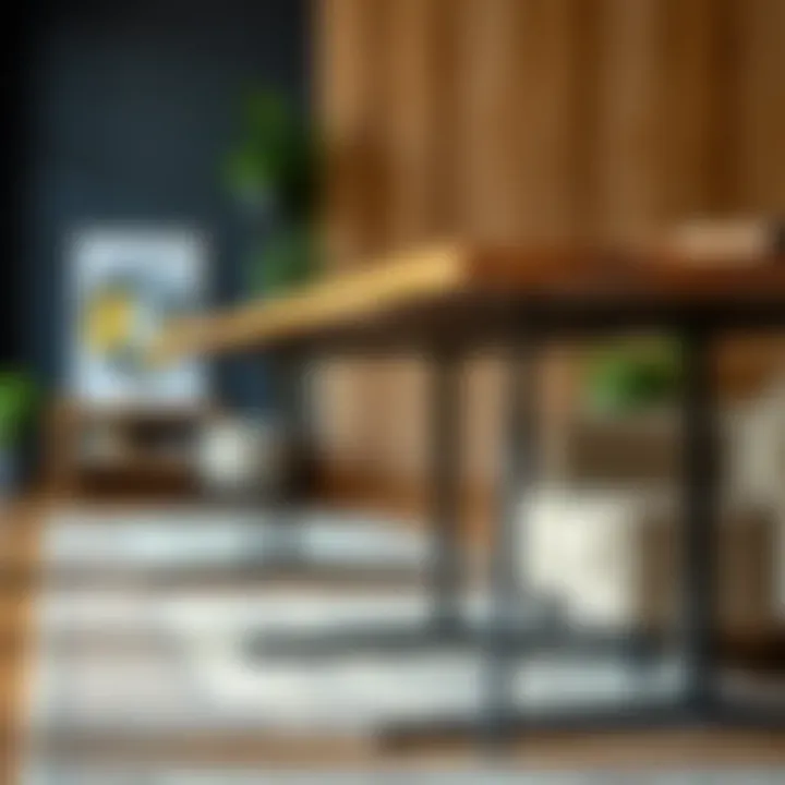 Various styles of steel desk legs in different furniture settings