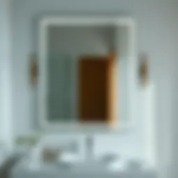 Elegant frameless bathroom mirror reflecting light