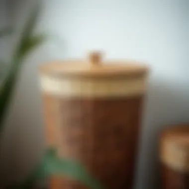 Stylish wicker tall hamper with lid showcasing texture and design