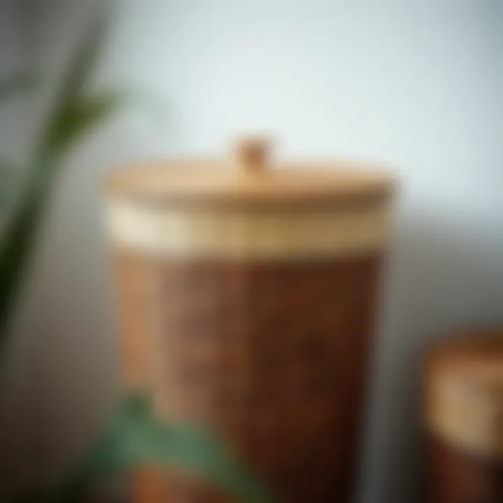 Stylish wicker tall hamper with lid showcasing texture and design