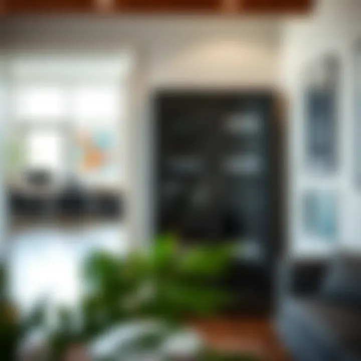 Interior setting featuring a tall metal cabinet in a modern living space