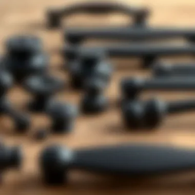 Diverse Designs of Matte Black Cabinet Pulls Close-up view of various matte black cabinet pulls showcasing different designs
